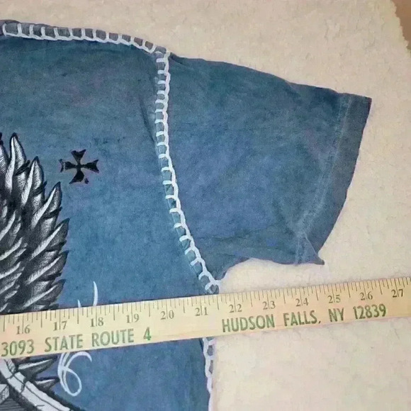 Raw State XL T-shirt Men's Blue Grunge Y2k Punk Cross Wings Vengeance Rock Metal - Picture 10 of 14